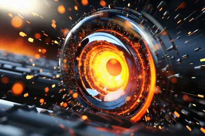 Abstract Glowing Mechanical Core With Particle Ejection