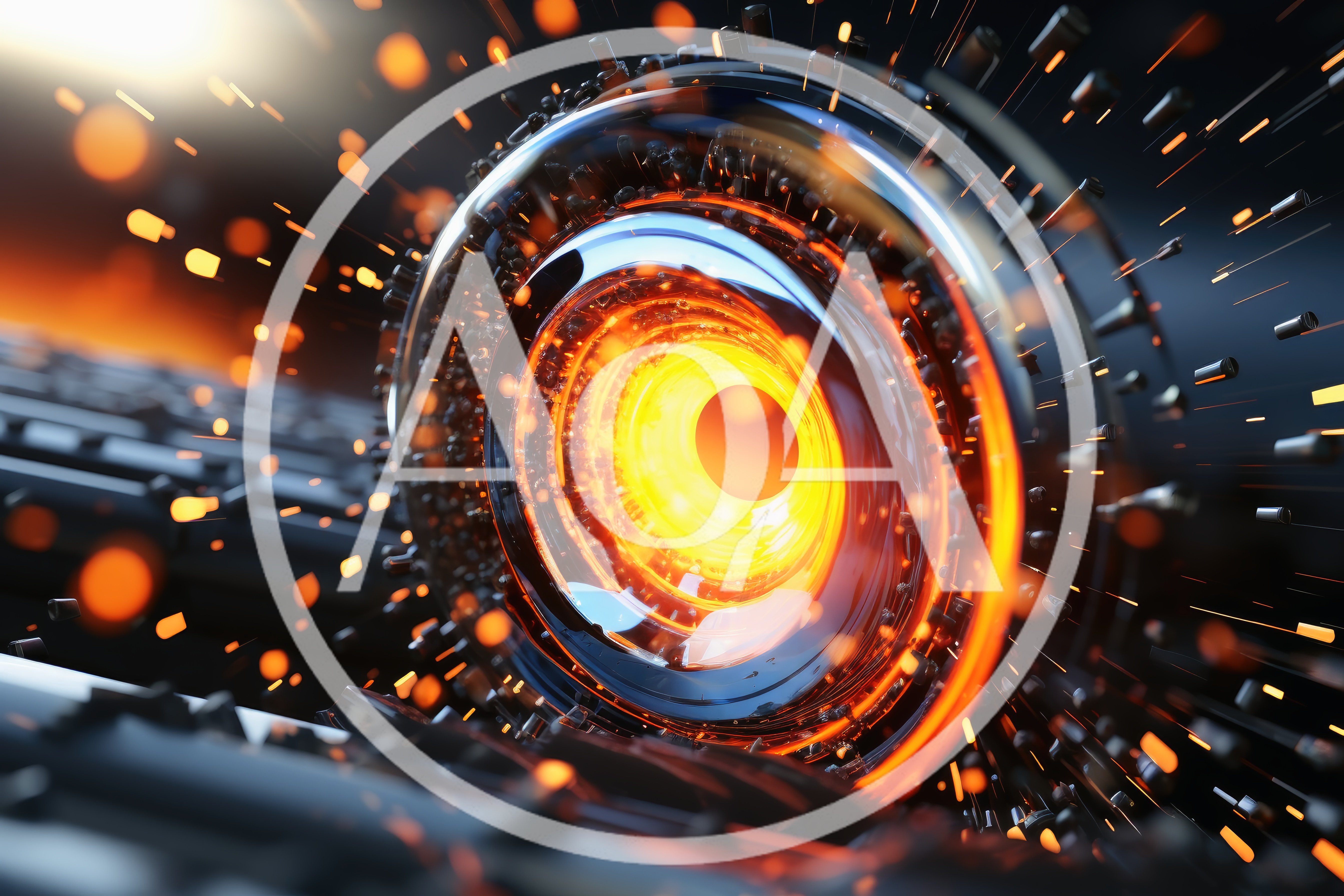 Abstract Glowing Mechanical Core With Particle Ejection