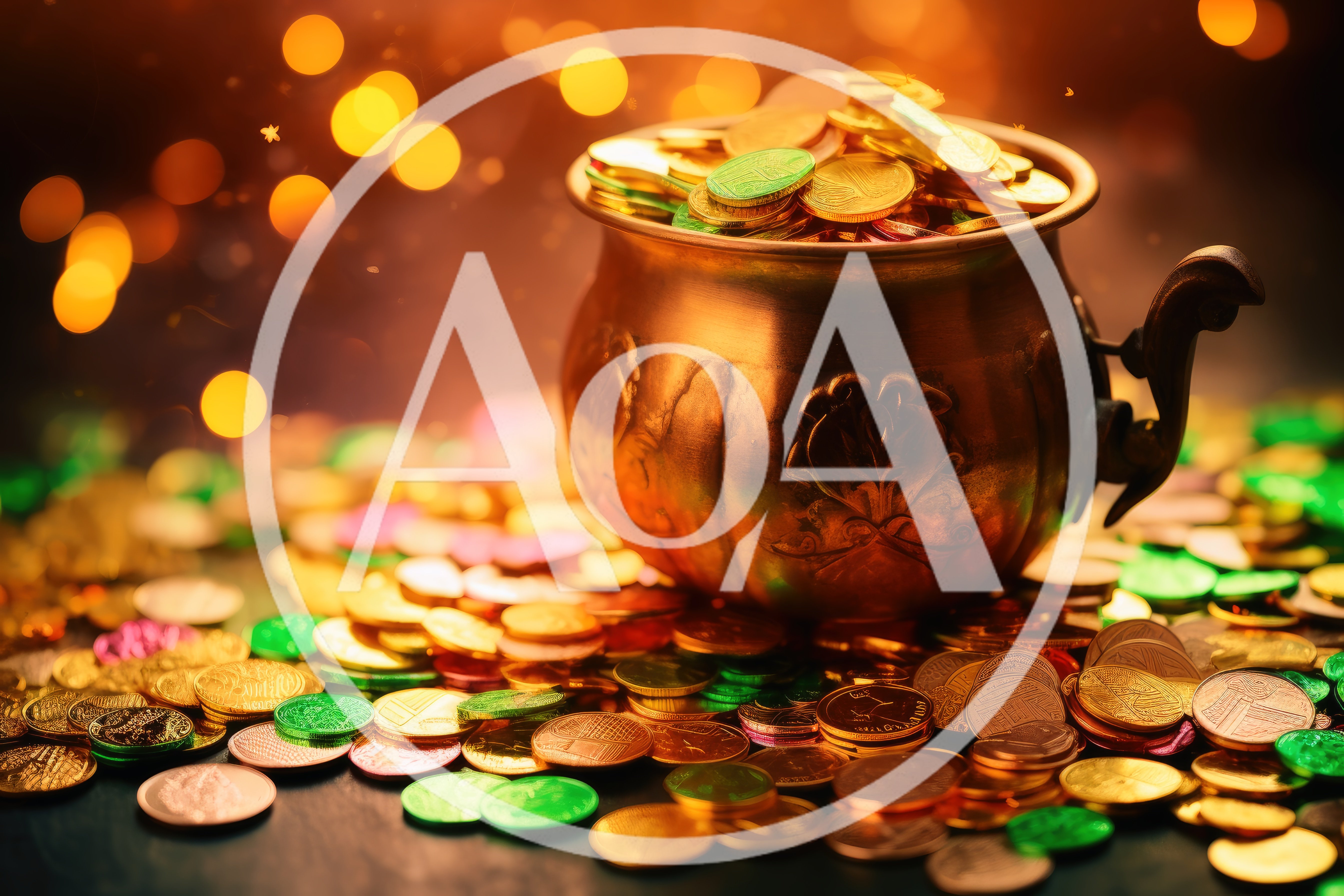 Copper Pot Filled With Gold And Green Coins