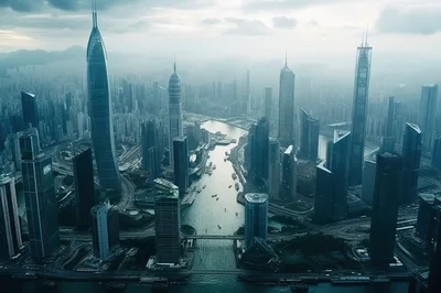 Aerial View Of A Futuristic Metropolis Skyline