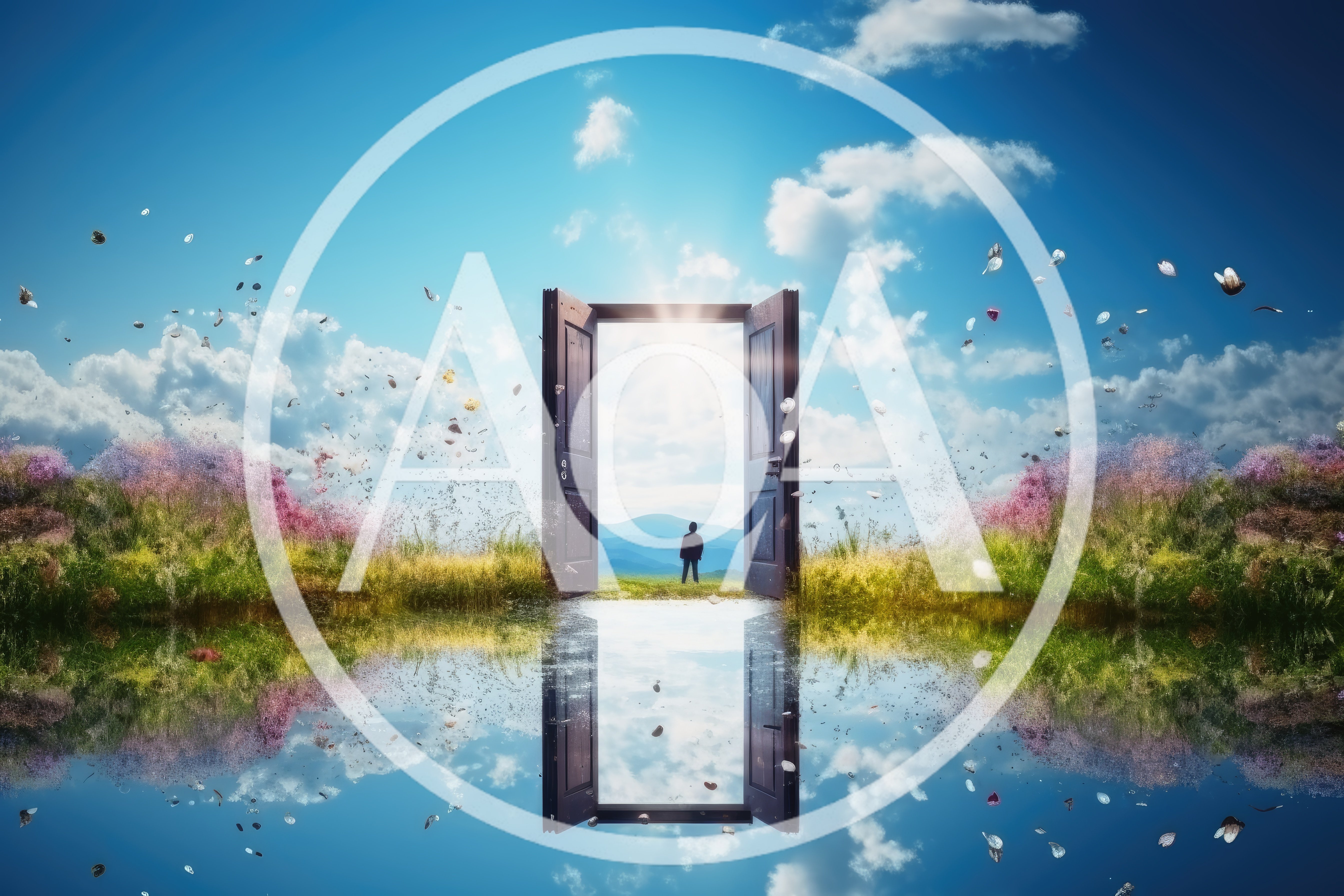 Surreal Doorway Opening To A Bright Mountain Landscape