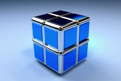 3D Rendered Metallic Blue Puzzle Cube