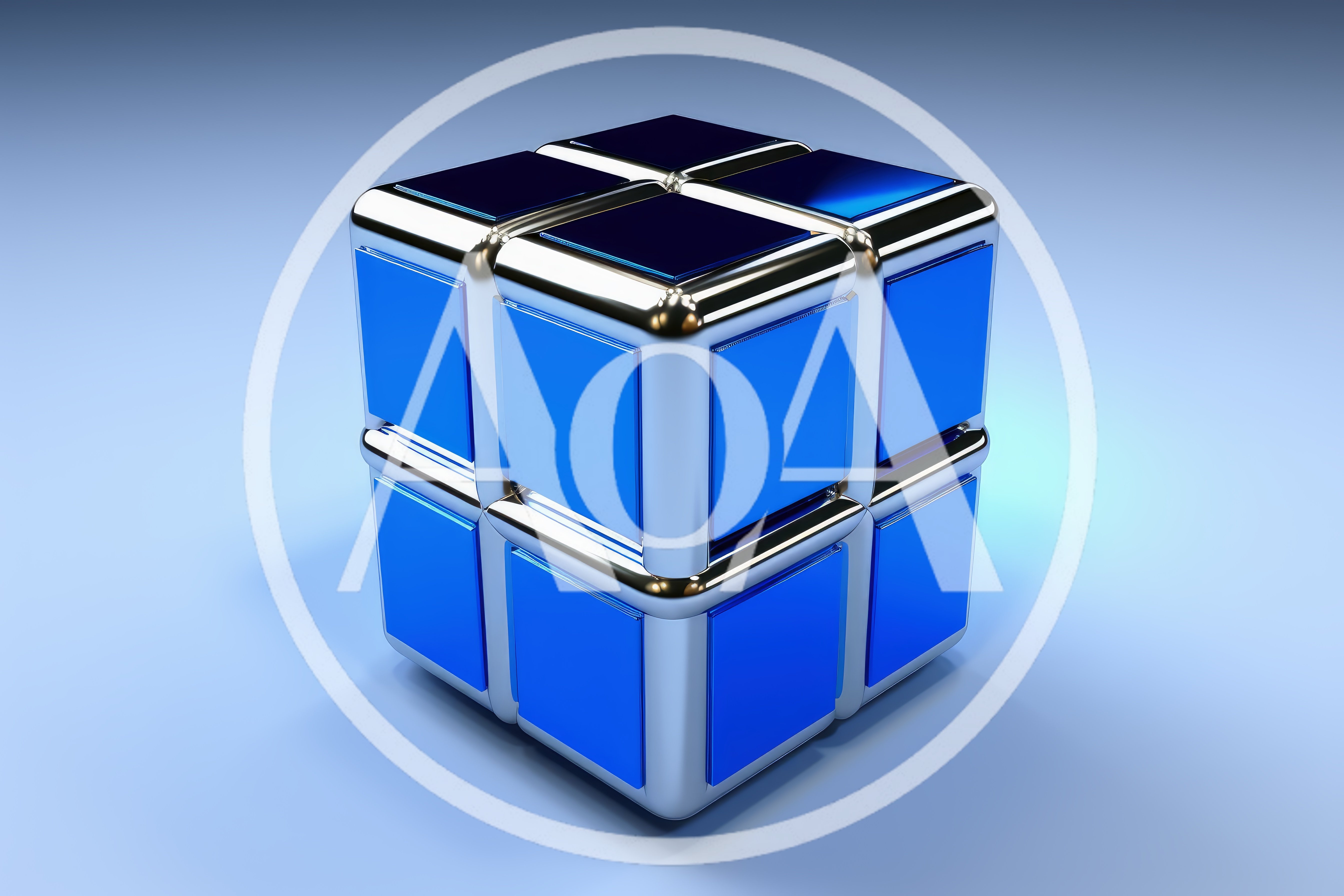3D Rendered Metallic Blue Puzzle Cube