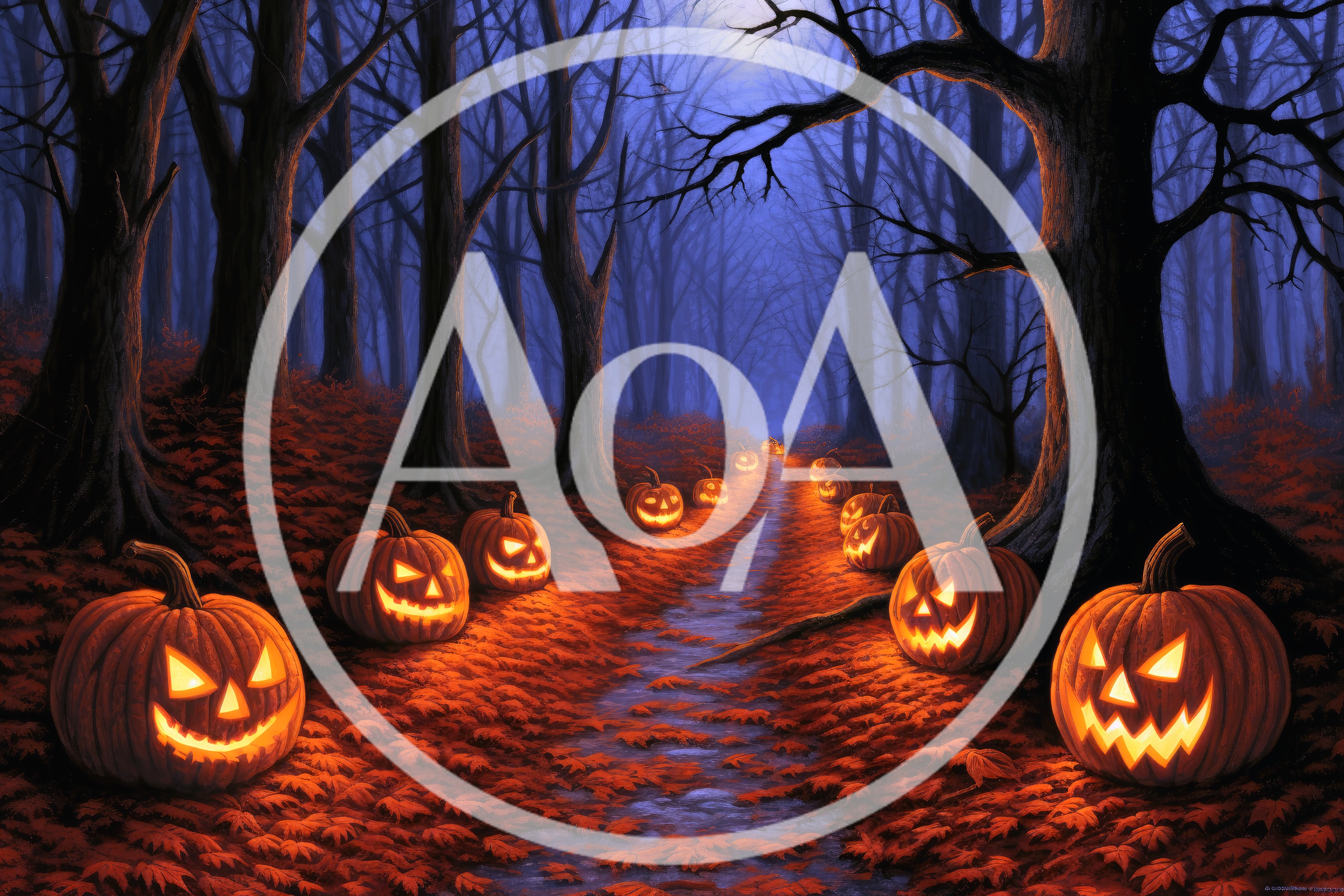 Spooky Jack O Lanterns Lining A Forest Path