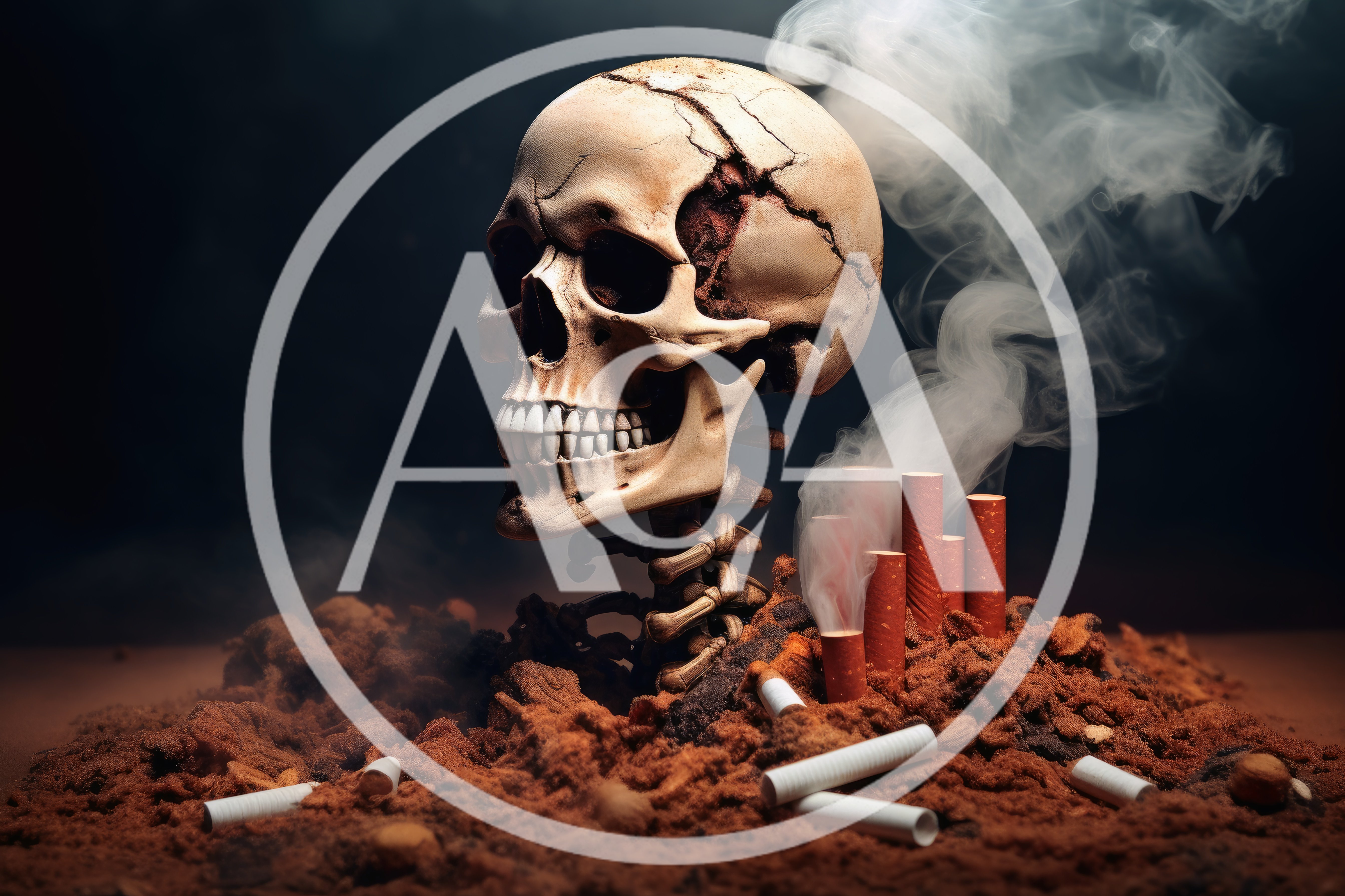 Human Skull With Cigarettes And Smoke
