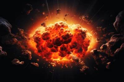Massive Asteroid Impact Explosion In Deep Space