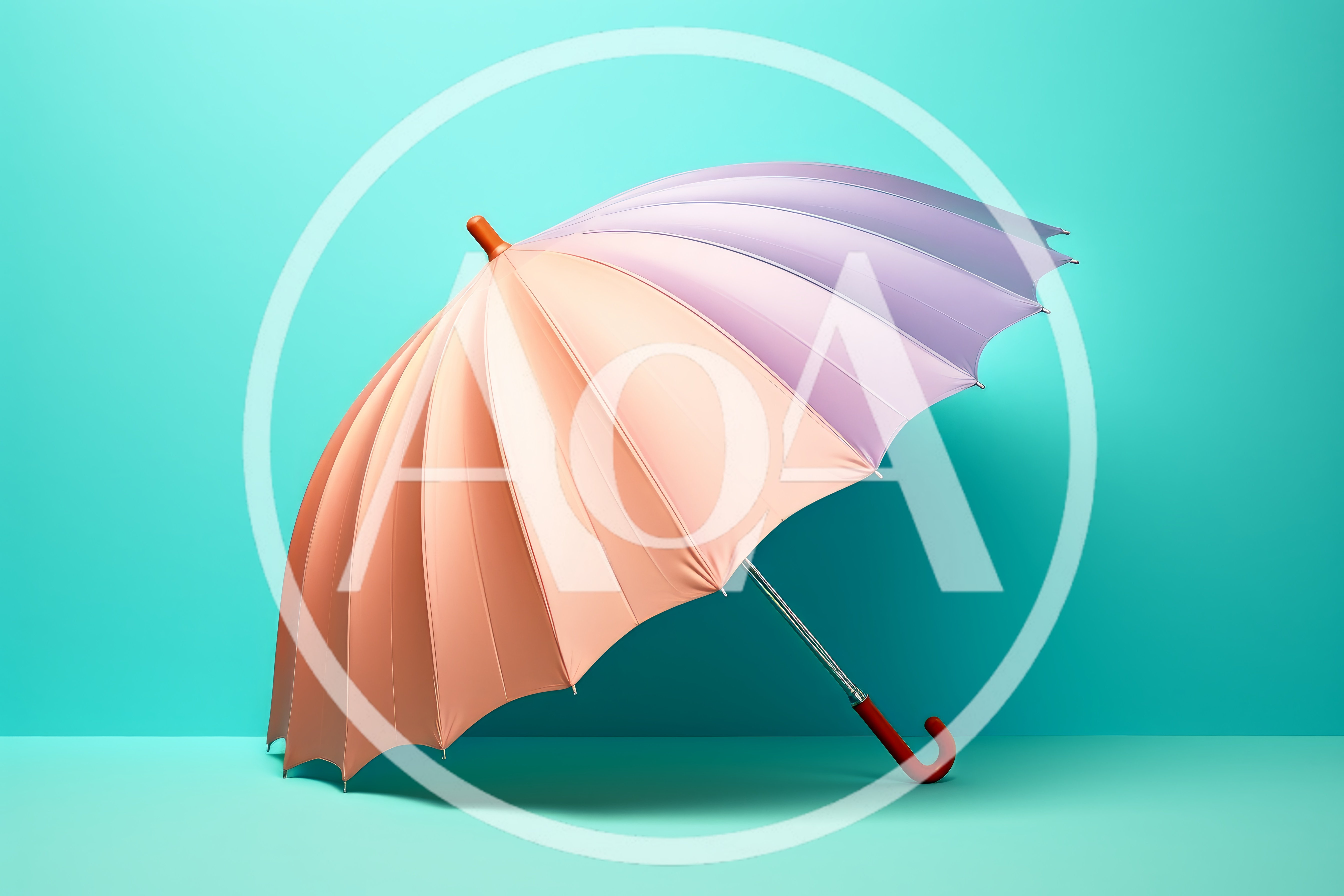 Pastel Colored Umbrella Against A Teal Background