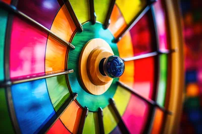 Colorful Stained Glass Wheel With Central Blue Knob