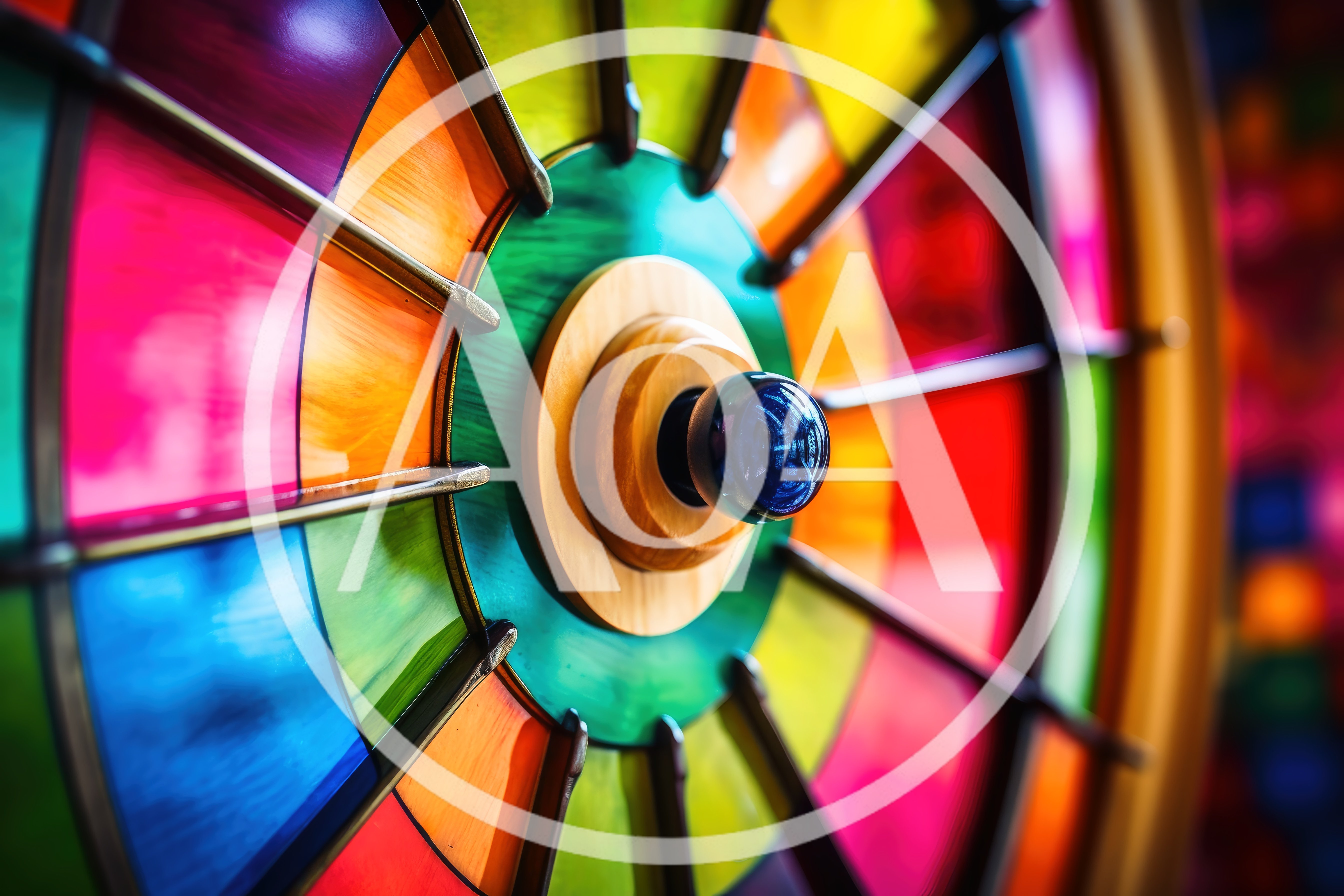 Colorful Stained Glass Wheel With Central Blue Knob