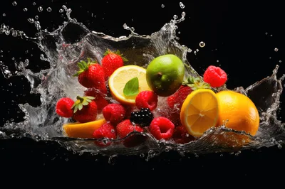 Fresh Fruit Splash With Water Explosion