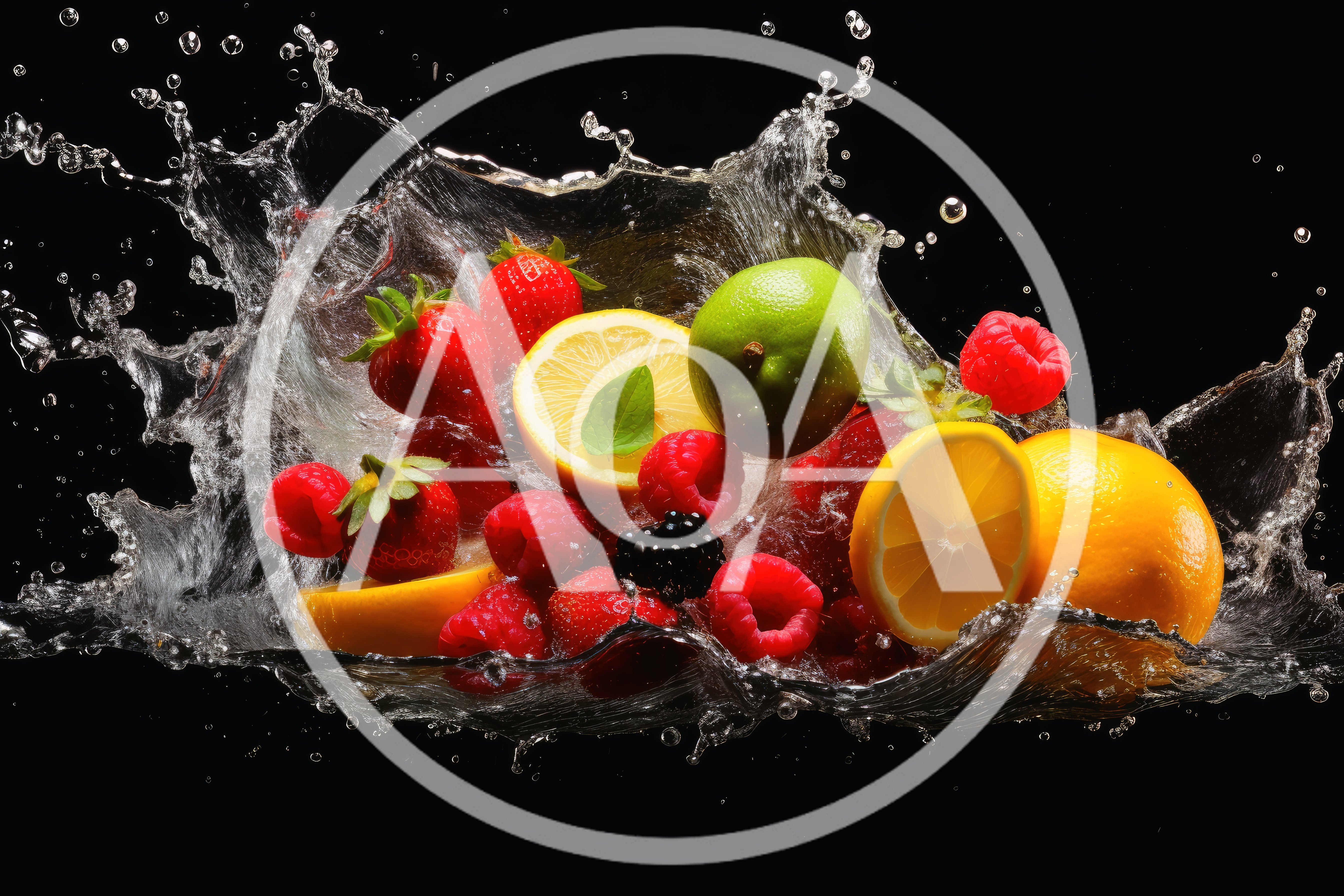 Fresh Fruit Splash With Water Explosion