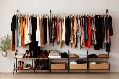 Modern Clothing Rack With Organized Apparel And Accessories