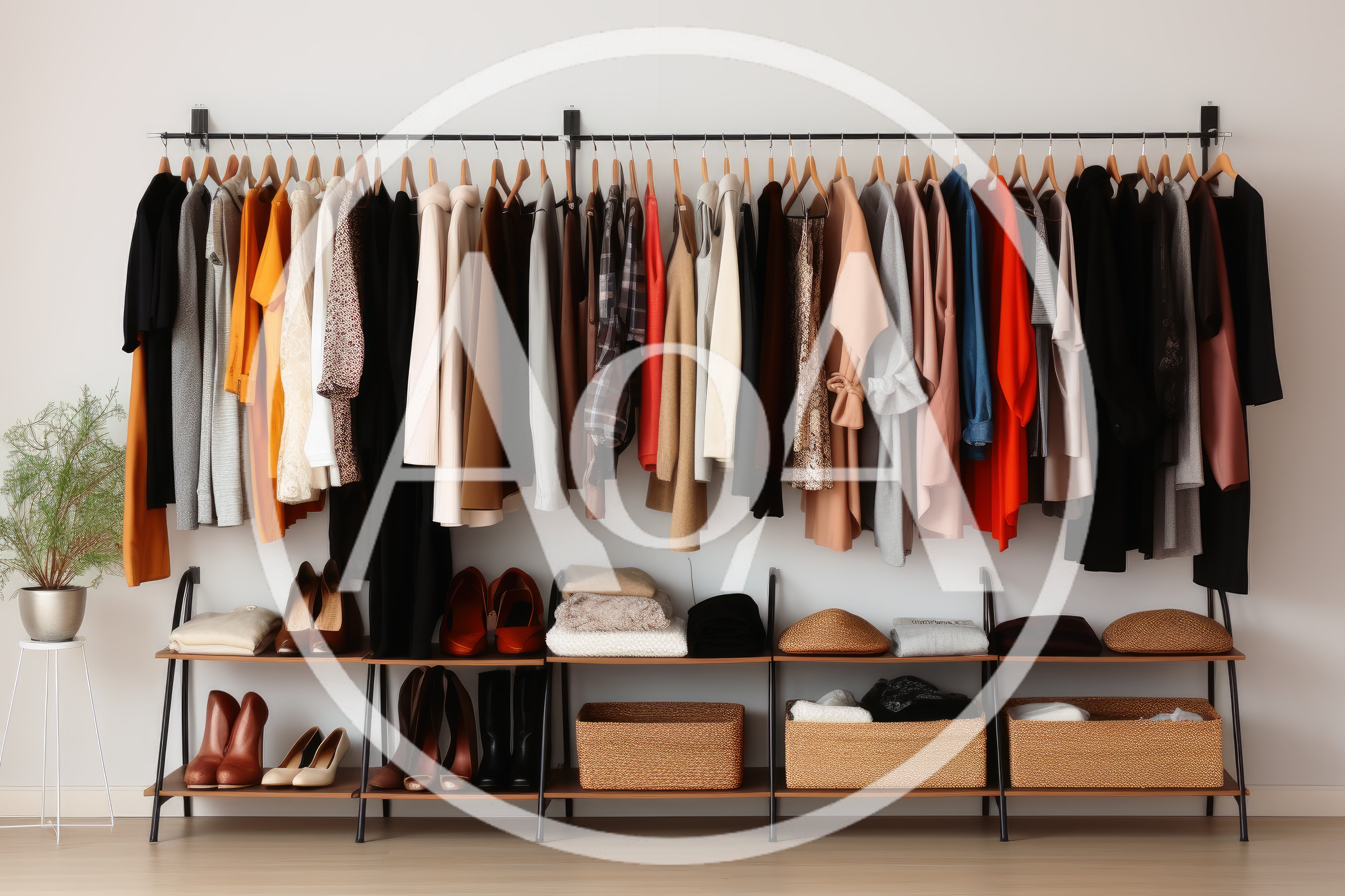Modern Clothing Rack With Organized Apparel And Accessories
