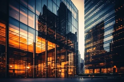 Modern Glass Skyscrapers In A Financial District