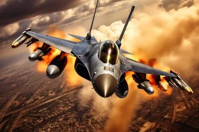 Fighter Jet Flying Over A Burning City