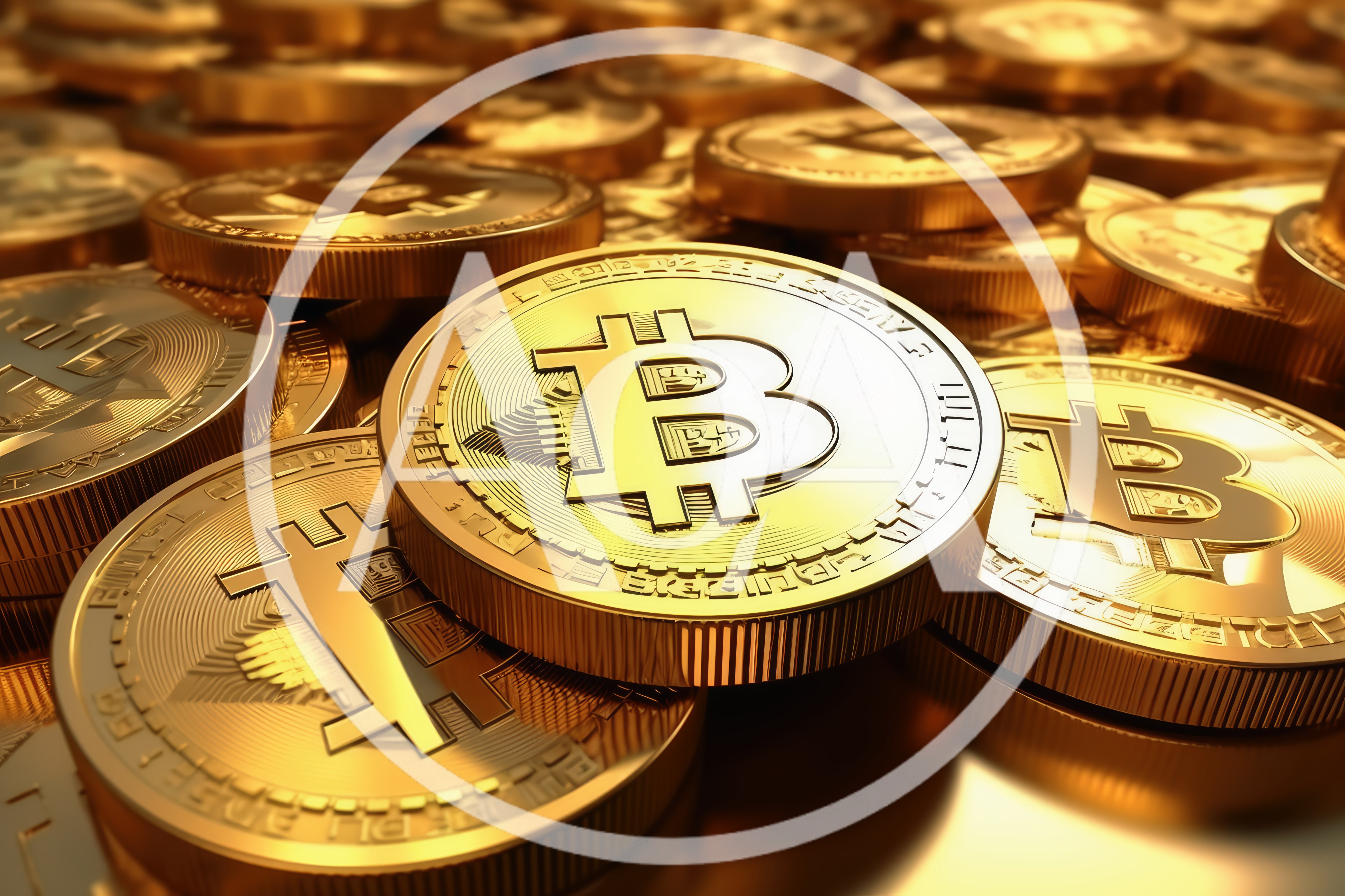 Golden Bitcoin Cryptocurrency Coins Stacked Together