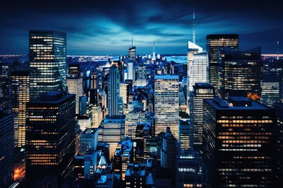 Aerial View Of New York City Skyline At Night