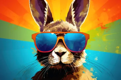 Cool Rabbit Wearing Sunglasses With Colorful Retro Background