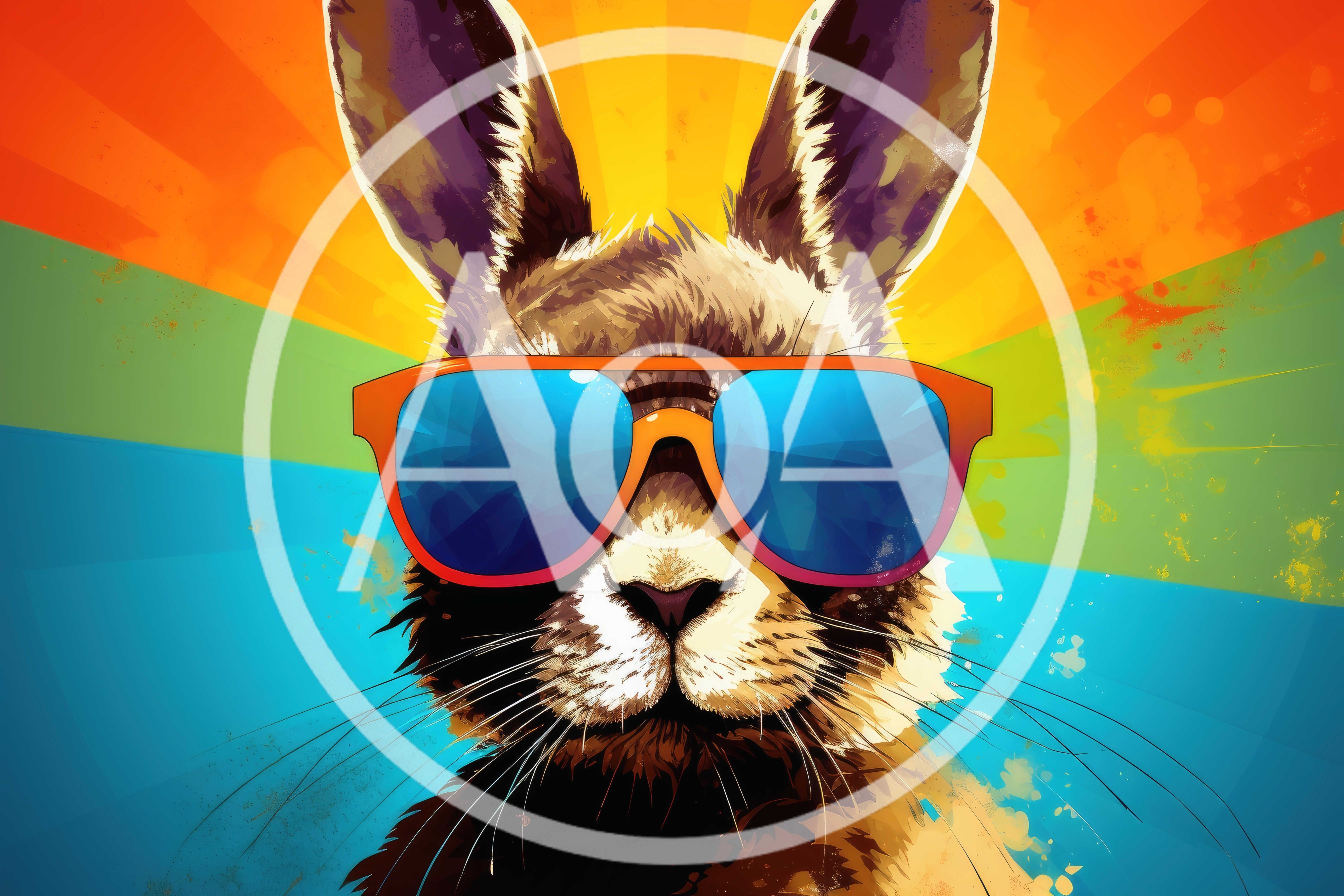 Cool Rabbit Wearing Sunglasses With Colorful Retro Background