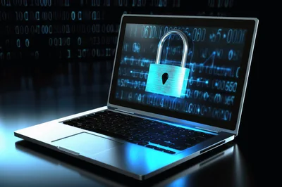 Cyber Security Concept With Digital Padlock On Laptop Screen