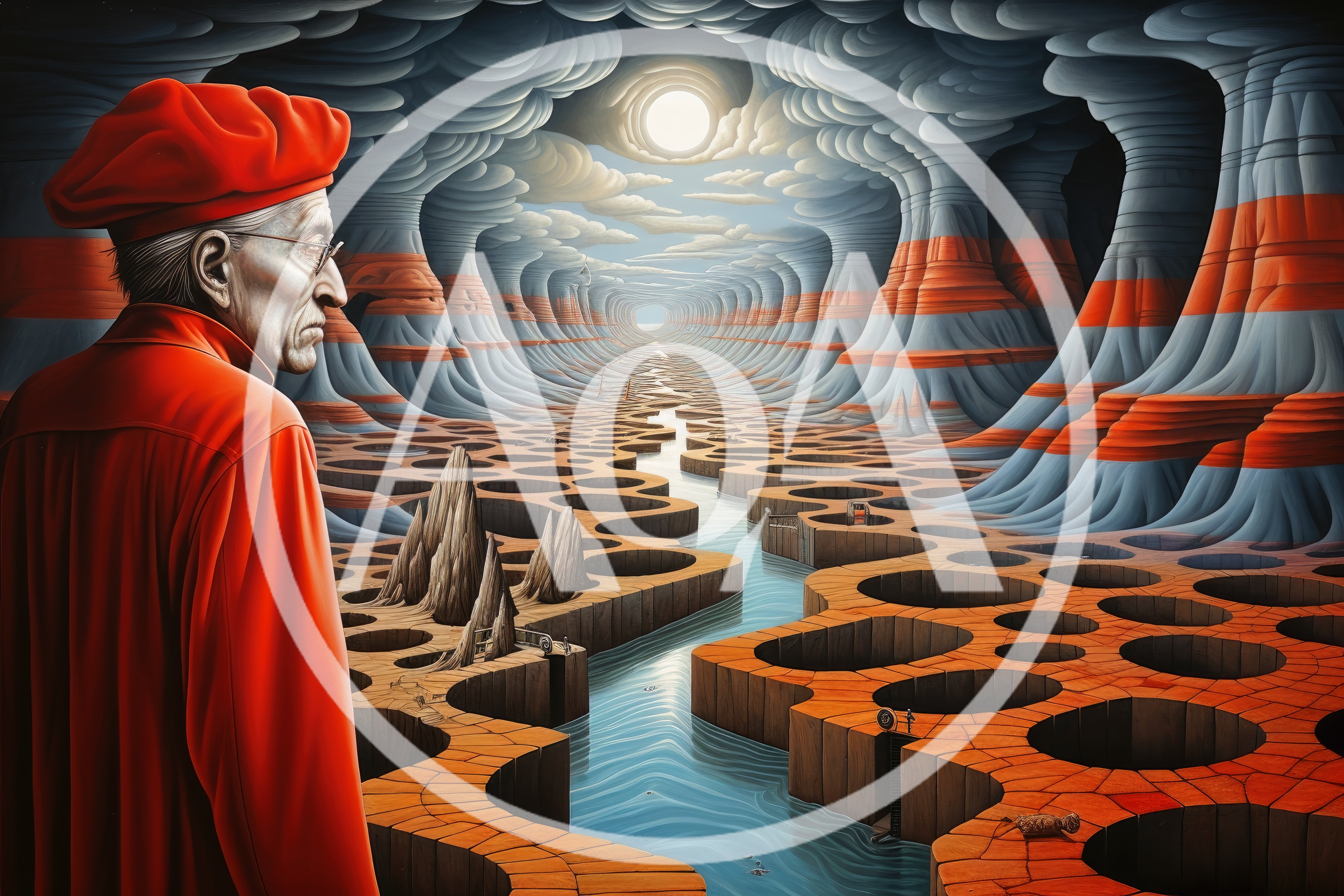 Surreal Portrait Of An Elderly Man In Red