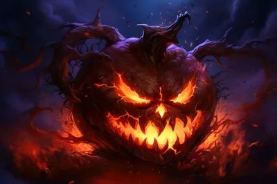 Evil Glowing Jack O Lantern In Dark Atmosphere