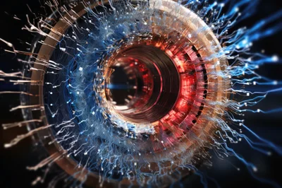 Abstract Digital Tunnel With Glowing Fiber Optic Strands