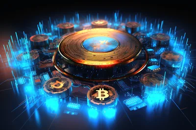 Digital Bitcoin Cryptocurrency Concept On Circuit Board