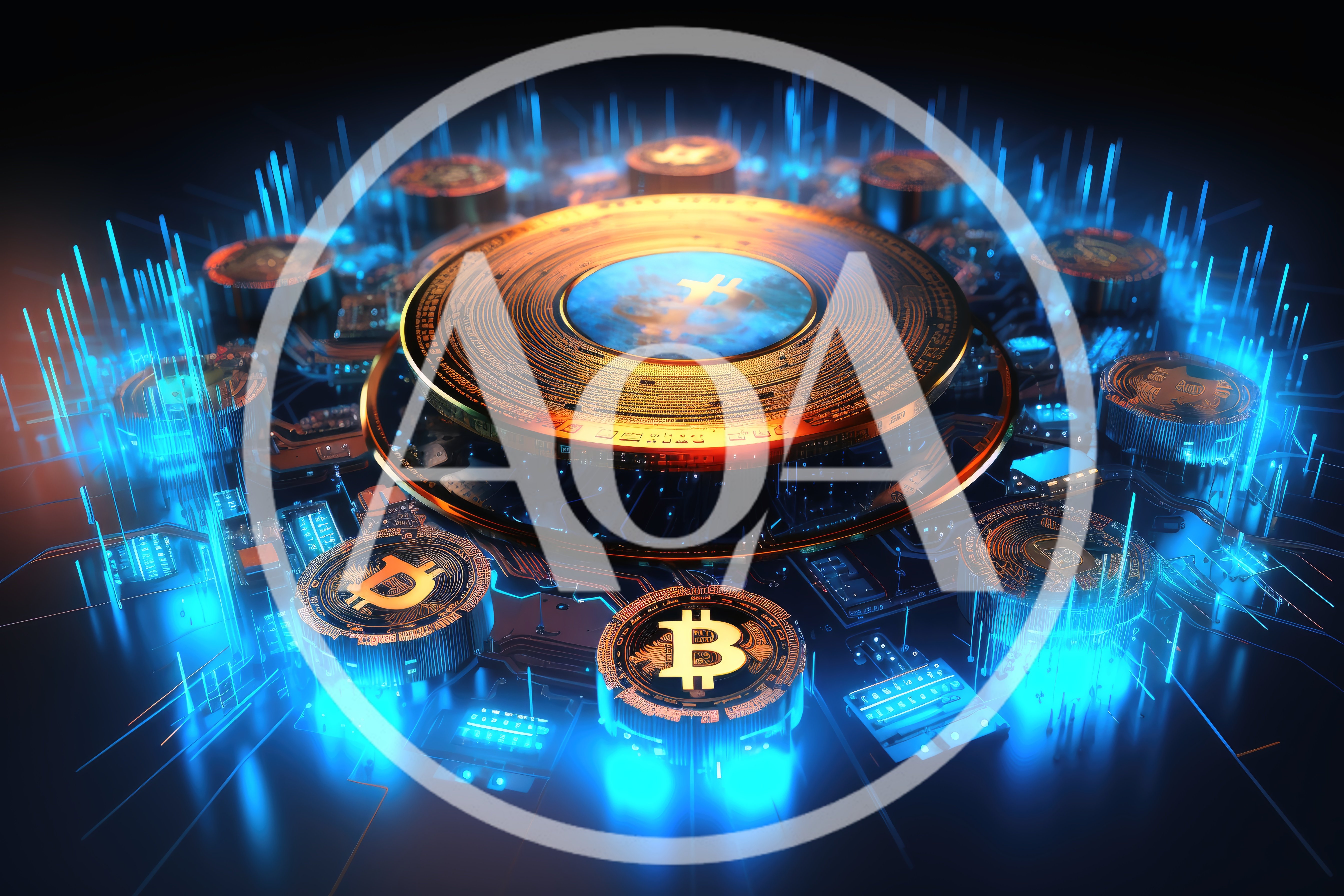 Digital Bitcoin Cryptocurrency Concept On Circuit Board