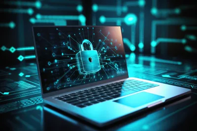 Cybersecurity Concept With Digital Padlock On Laptop Screen