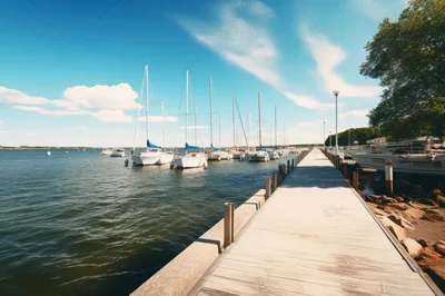 Sailboats Moored Along A Wooden Pier At Marina