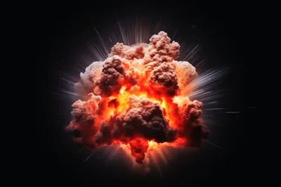 Massive Fiery Explosion With Radiant Light Rays