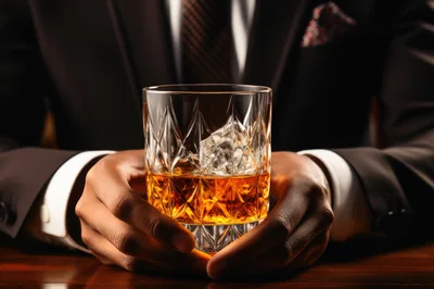 Man In Suit Holding A Glass Of Whiskey