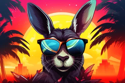 Cool Kangaroo Wearing Sunglasses In Tropical Sunset