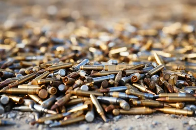 Pile of Spent Brass Rifle Cartridge Casings