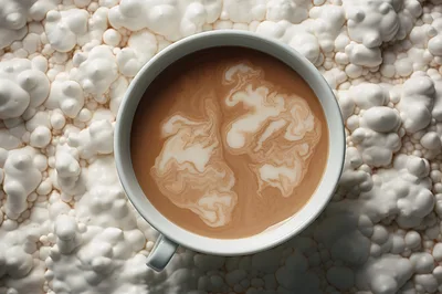 Top View Of Coffee Cup Surrounded By White Bubbles