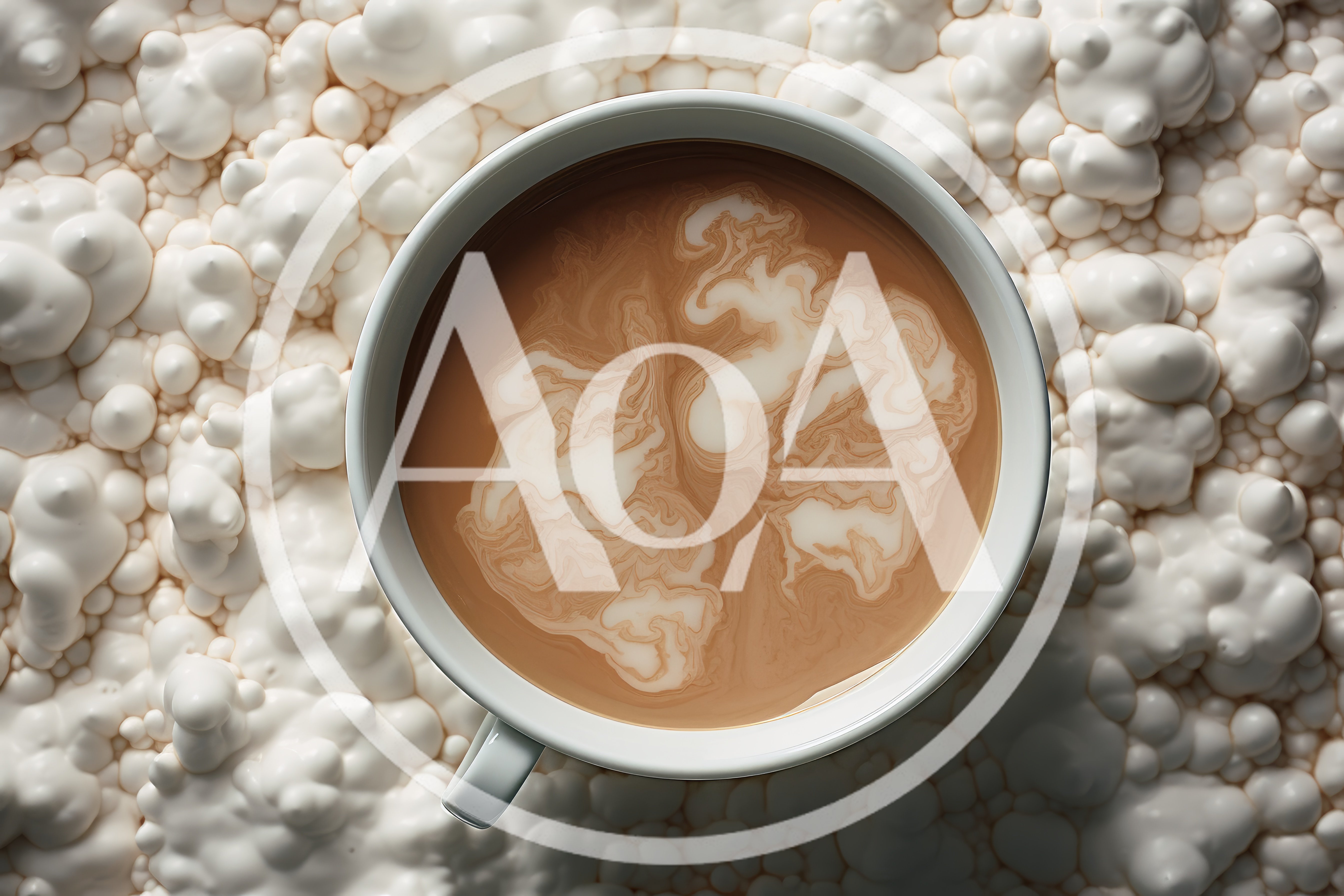 Top View Of Coffee Cup Surrounded By White Bubbles