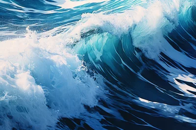 Powerful Crashing Ocean Wave In Deep Blue Water