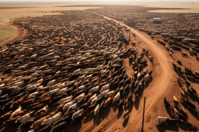 Aerial View Of Large Cattle Feedlot