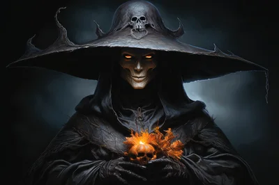 Dark Fantasy Necromancer Holding A Glowing Skull