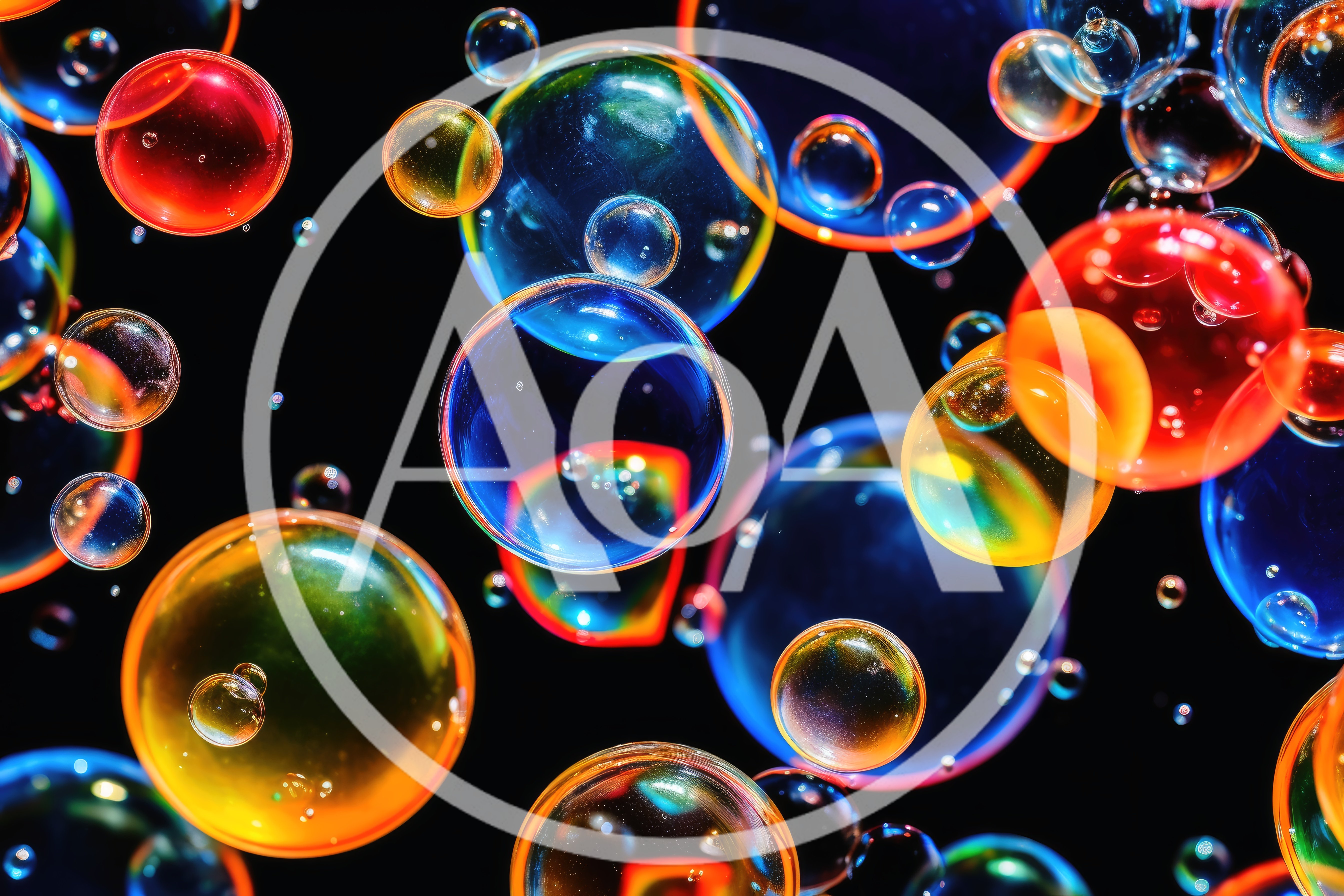 Colorful Soap Bubbles Floating Against Black Background