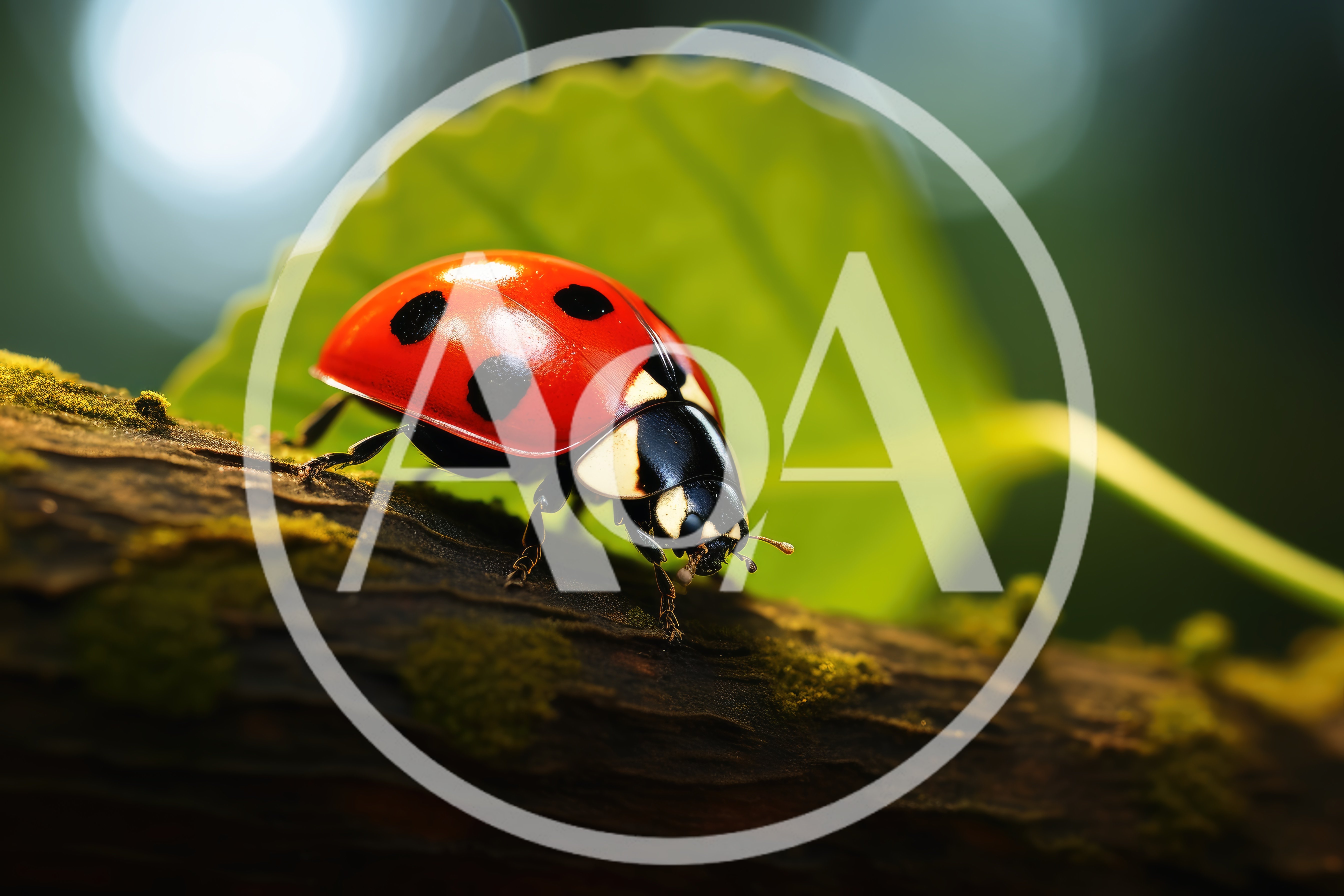 Macro Shot Of A Ladybug On A Mossy Branch