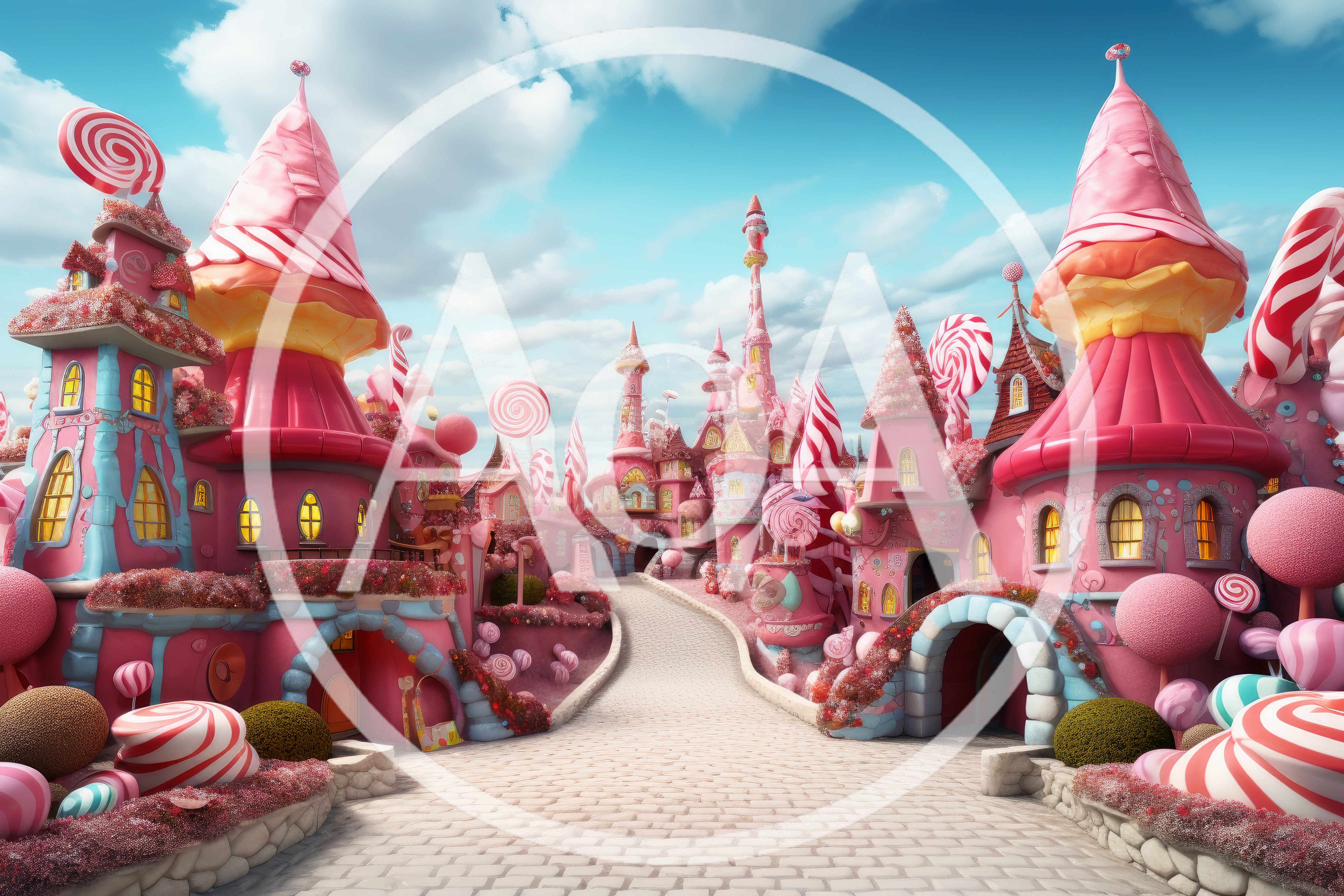Whimsical Candy Land Village With Pink Sugar Architecture
