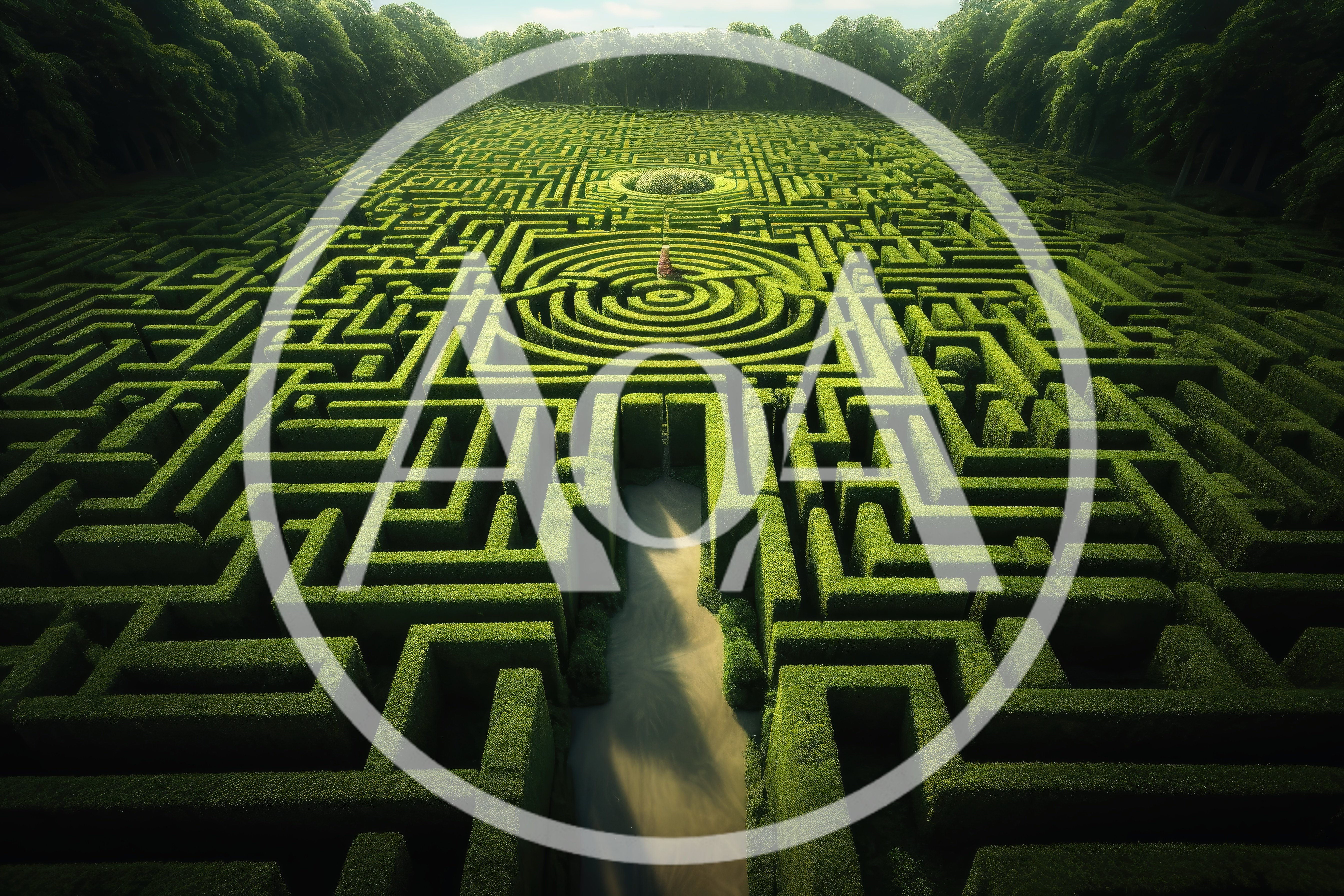 Aerial View Of A Large Green Hedge Maze
