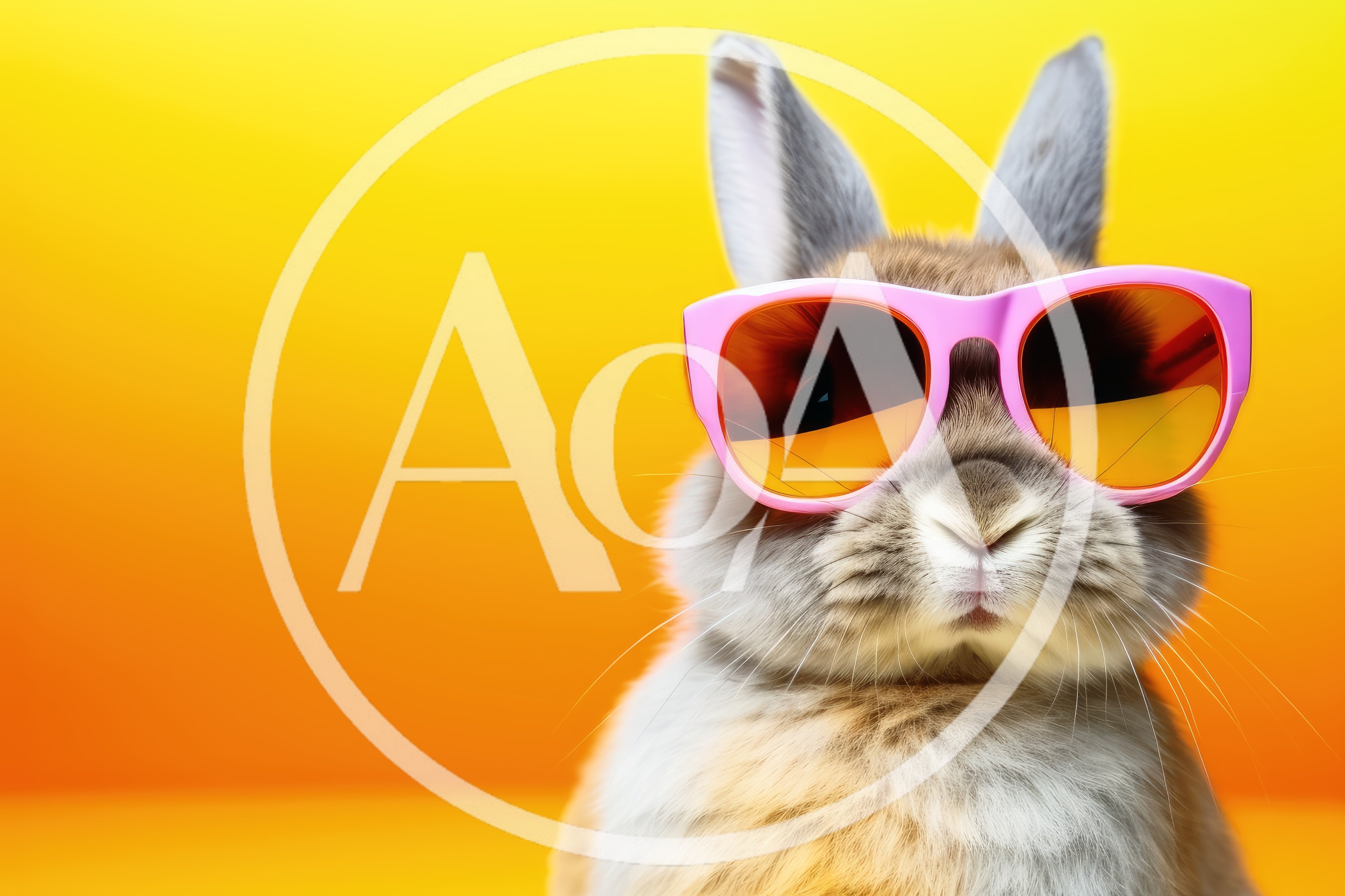 Cute Rabbit Wearing Pink Sunglasses Against Yellow Background