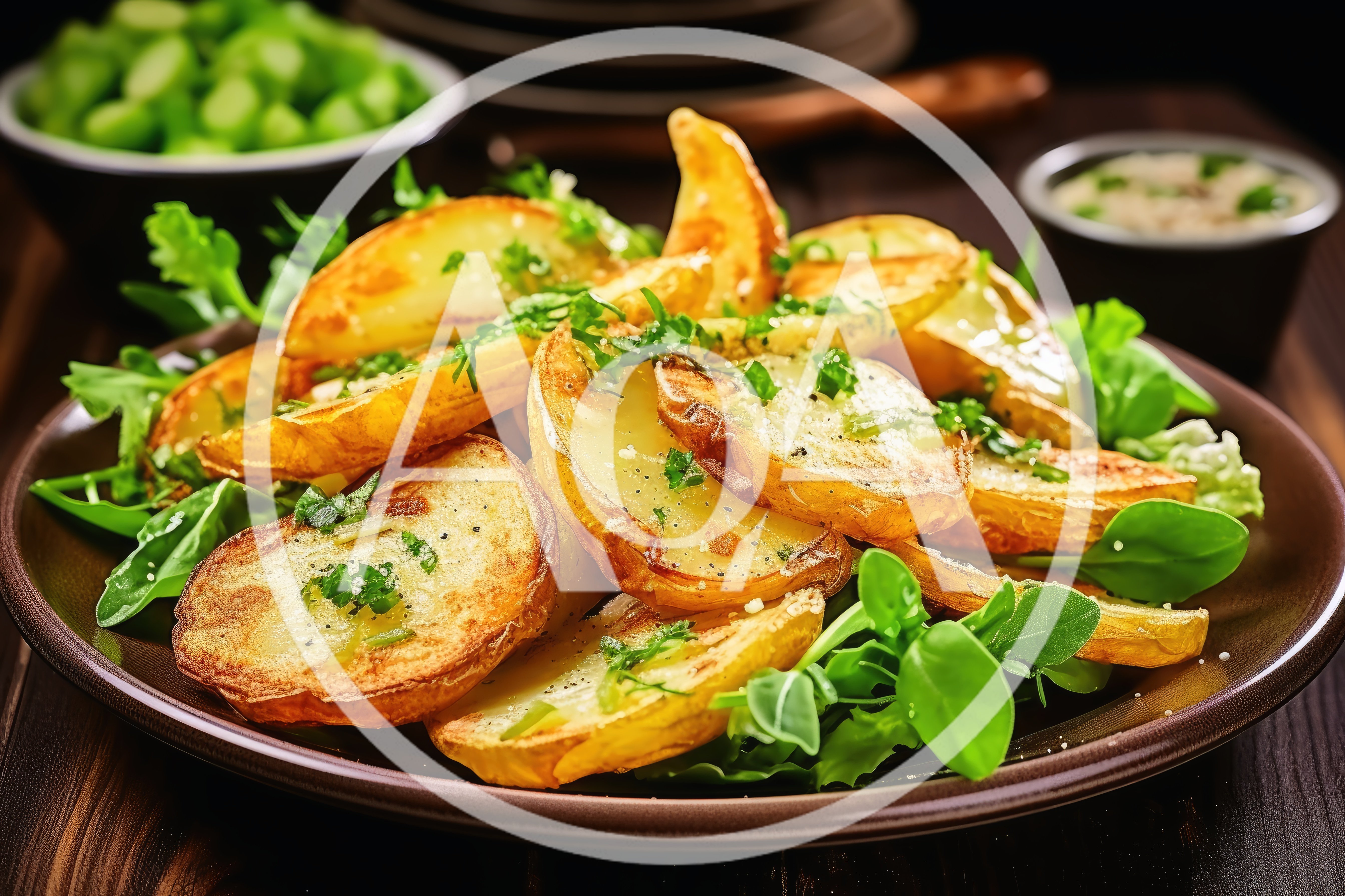 Roasted Potato Wedges With Fresh Herbs On A Plate
