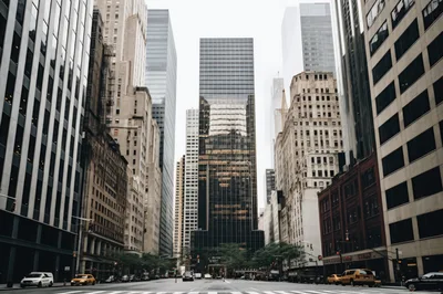 Midtown Manhattan Street View With Skyscrapers