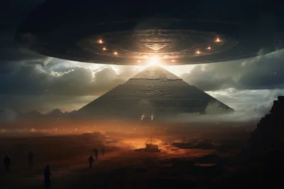 Giant Alien Spaceship Hovering Over Ancient Egyptian Pyramid
