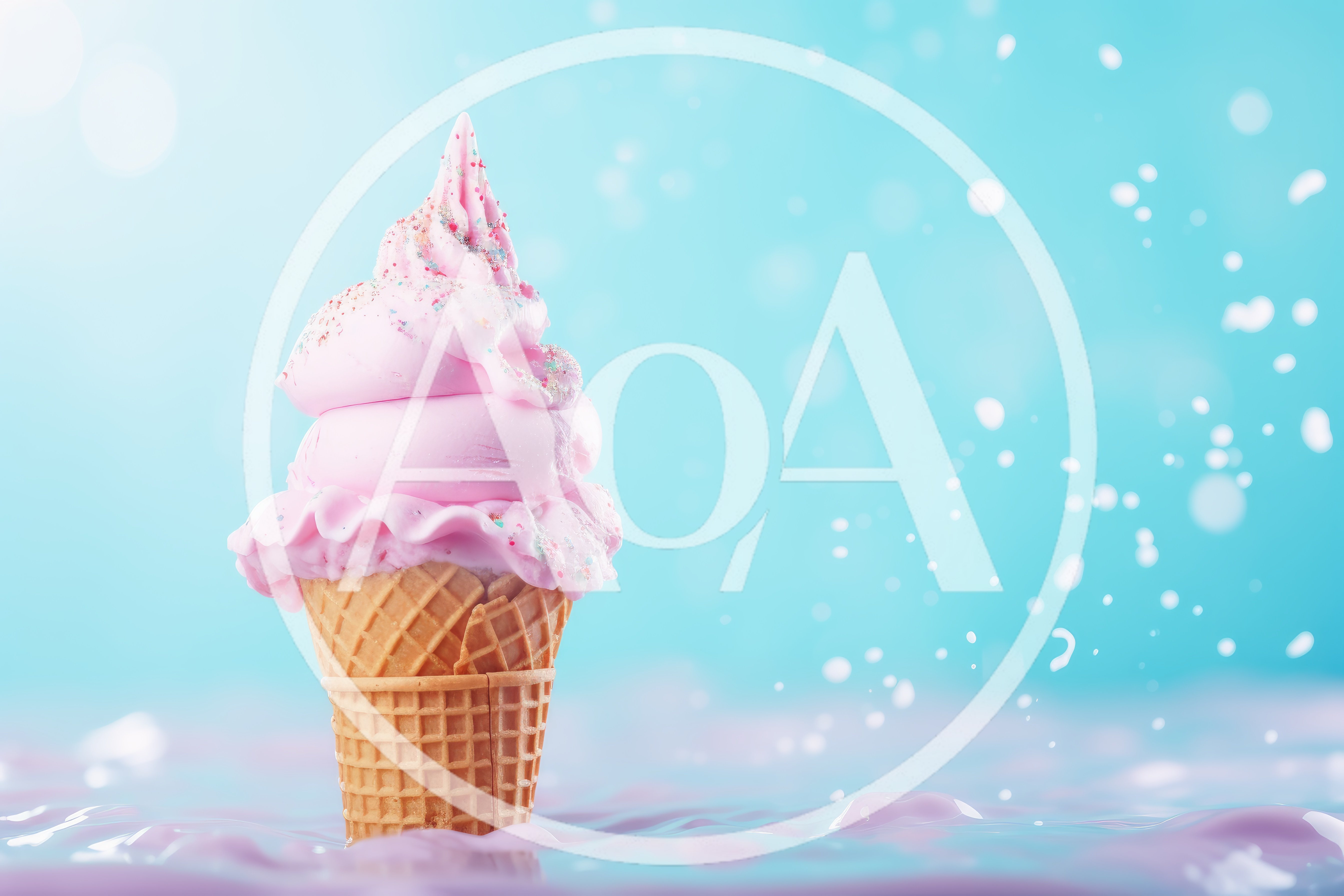 Pink Soft Serve Ice Cream Cone on Blue Background