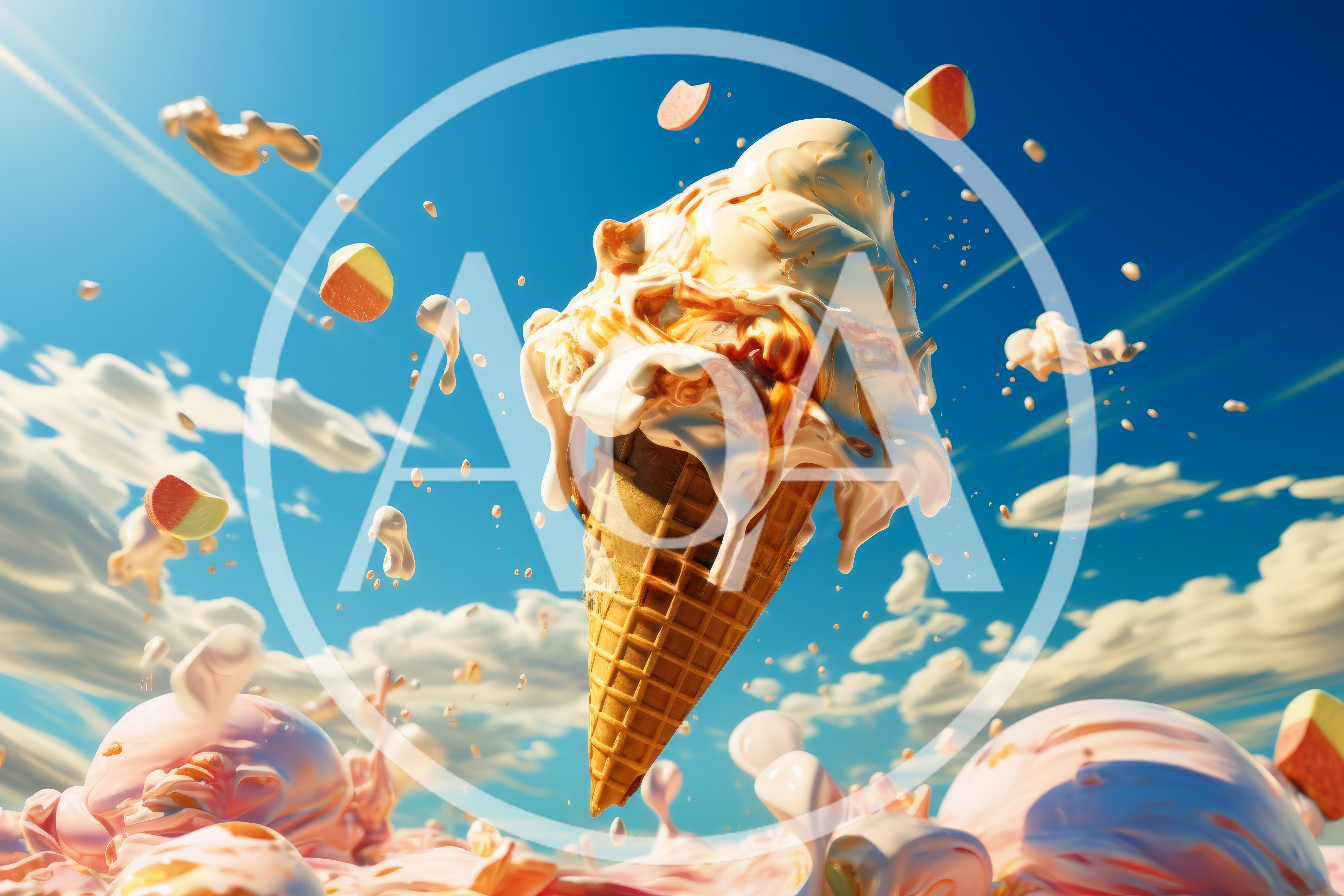 Surreal Melting Ice Cream Cone Floating In Sky